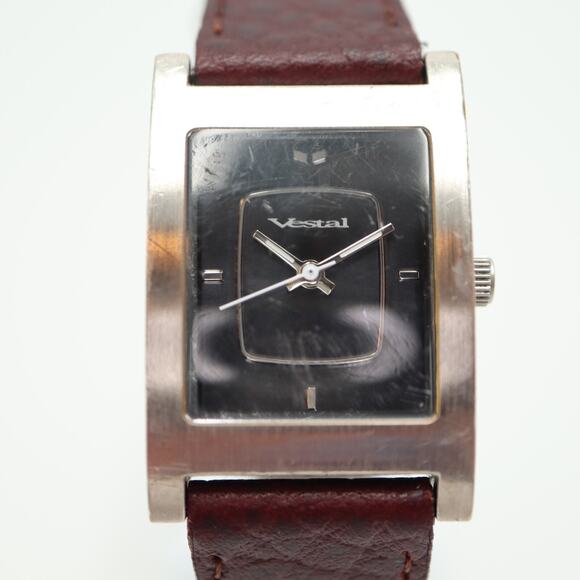 Vestal Electro Women's Tank Watch 24mm Rectangle Black Dial Brown Leather Strap - Picture 4 of 16